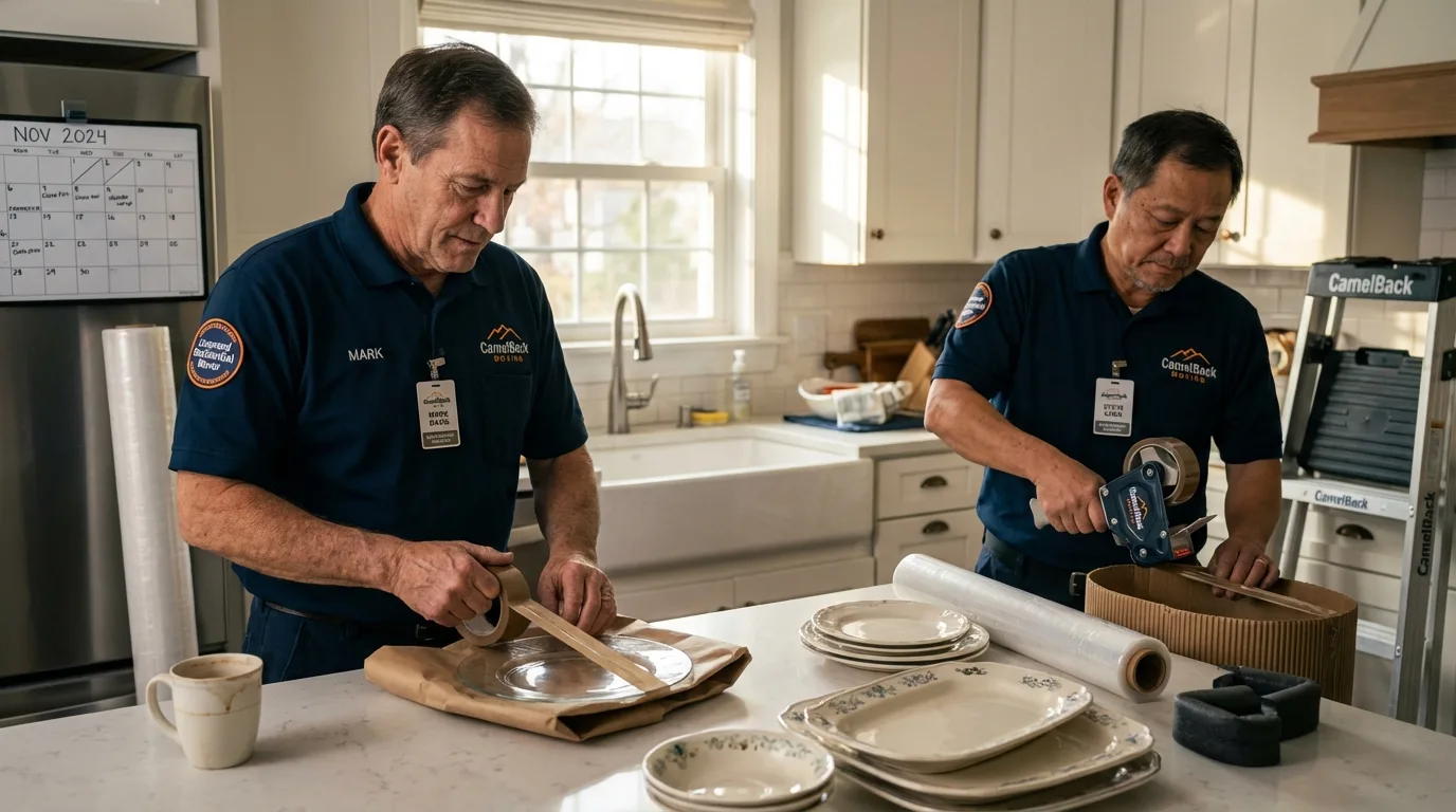 Professional crew packing kitchen dishware in Bakerstown, PA